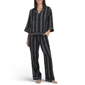 DKNY Black 2pc Stripe Notch Collar Pajama Set